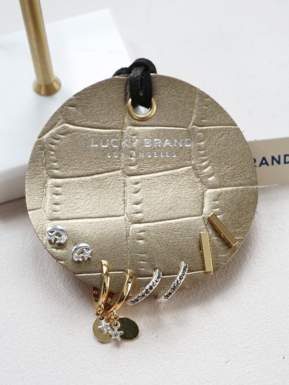 Lucky Brand Metallic Leather Huggie Set
